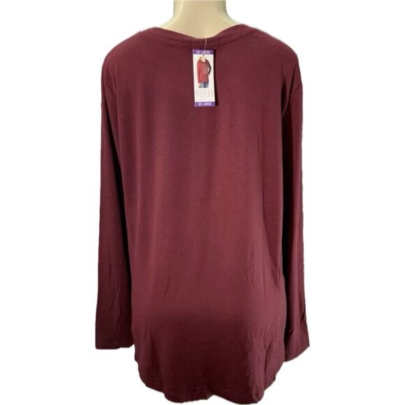 Modern Canvas +XXL Maroon Comfort Winter Script Crew Ribbed Trim Long Sleeve Tee - Picture 4 of 6